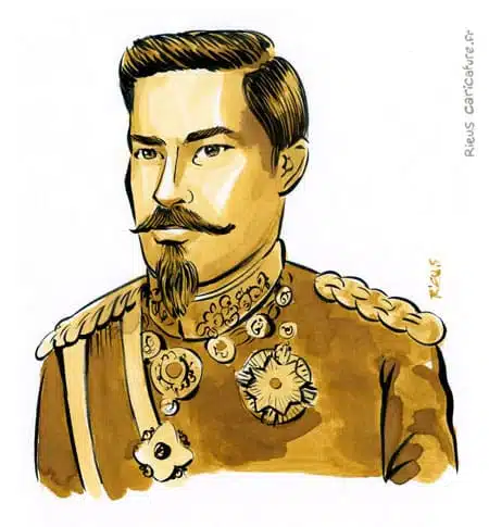 セピア水彩肖像画： Meiji — Empereur — 1852–1912 · セバスチャン・リュー