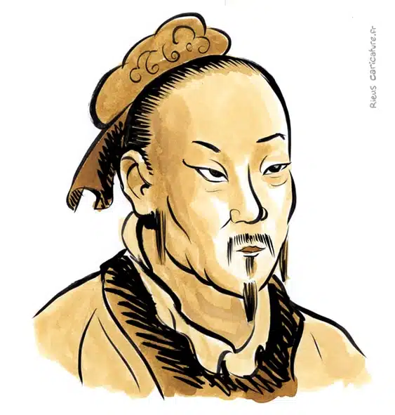 セピア水彩肖像画： Mencius — Philosophe — 372–289 av. J.-C. · セバスチャン・リュー