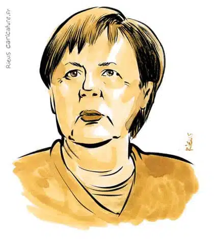 セピア水彩肖像画： Angela Merkel — Chancelière — 1954– · セバスチャン・リュー