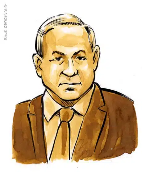 セピア水彩肖像画： Benjamin Netanyahou — Premier ministre — 1949– · セバスチャン・リュー