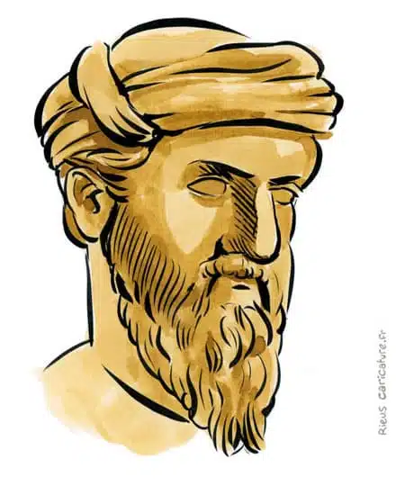 セピア水彩肖像画： Pythagore — Mathématicien — ~570–495 av. J.-C. · セバスチャン・リュー