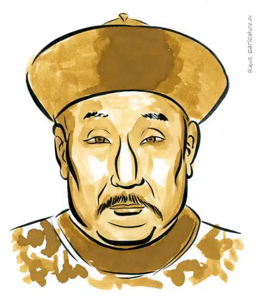 セピア水彩肖像画： Qianlong — Empereur Qing — 1711–1799 · セバスチャン・リュー