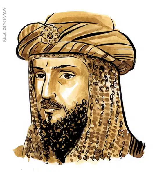 セピア水彩肖像画： Saladin — Sultan — 1137–1193 · セバスチャン・リュー