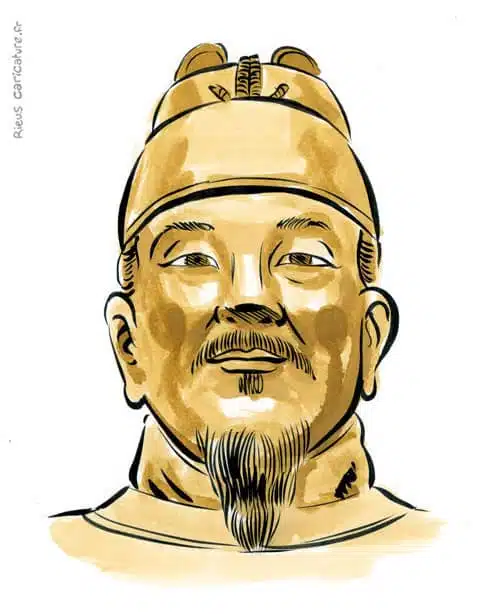 セピア水彩肖像画： Sejong le Grand — Roi de Corée — 1397–1450 · セバスチャン・リュー