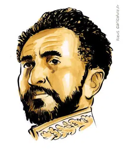 セピア水彩肖像画： Hailé Sélassié — Empereur — 1892–1975 · セバスチャン・リュー