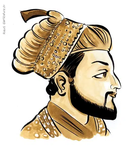セピア水彩肖像画： Shah Jahan — Empereur moghol — 1592–1666 · セバスチャン・リュー