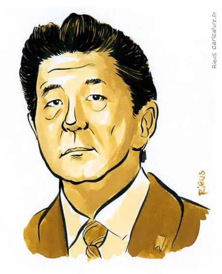 セピア水彩肖像画： Shinzo Abe — Premier ministre — 1954–2022 · セバスチャン・リュー