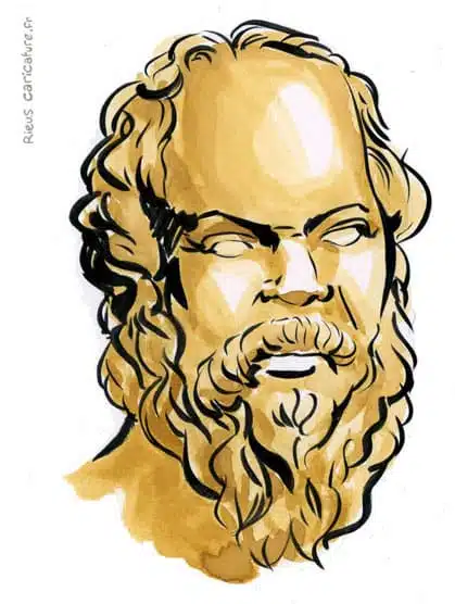 セピア水彩肖像画： Socrate — Philosophe — 470–399 av. J.-C. · セバスチャン・リュー