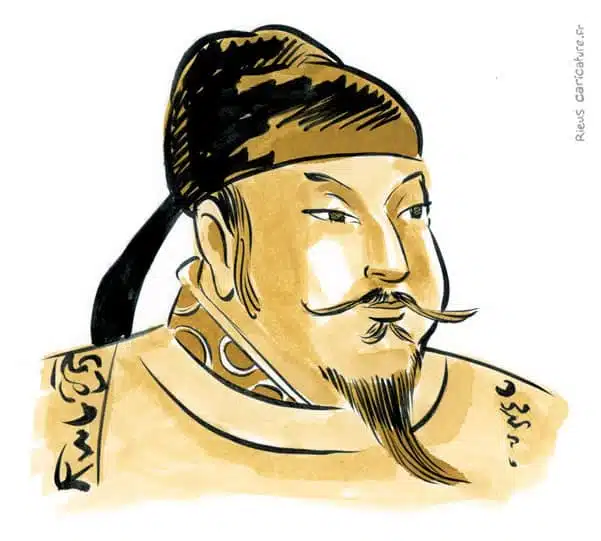 セピア水彩肖像画： Taizong — Empereur Tang — 598–649 · セバスチャン・リュー
