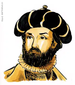セピア水彩肖像画： ヴァスコ・ダ・ガマ — 航海者 — 1469–1524年頃 · セバスチャン・リュー