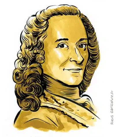 セピア水彩肖像画： ヴォルテール — Philosophe — 1694–1778 · セバスチャン・リュー