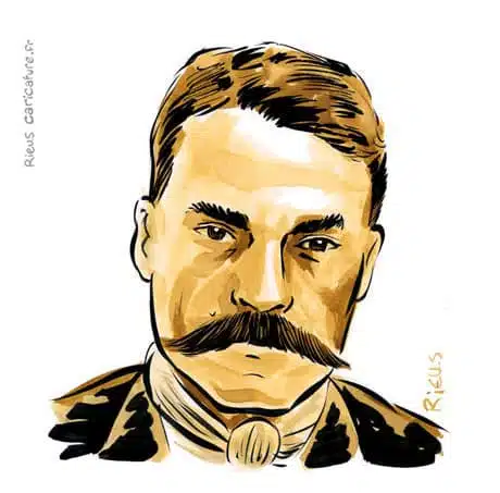 セピア水彩肖像画： Emiliano Zapata — Révolutionnaire — 1879–1919 · セバスチャン・リュー
